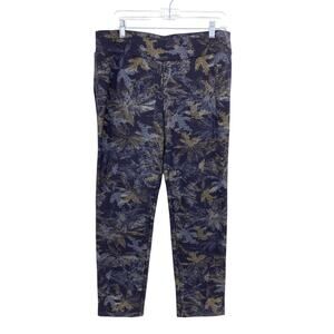 Soft Surroundings Skinny Ponte Pants Womens Large Dark Blue Foliage Print